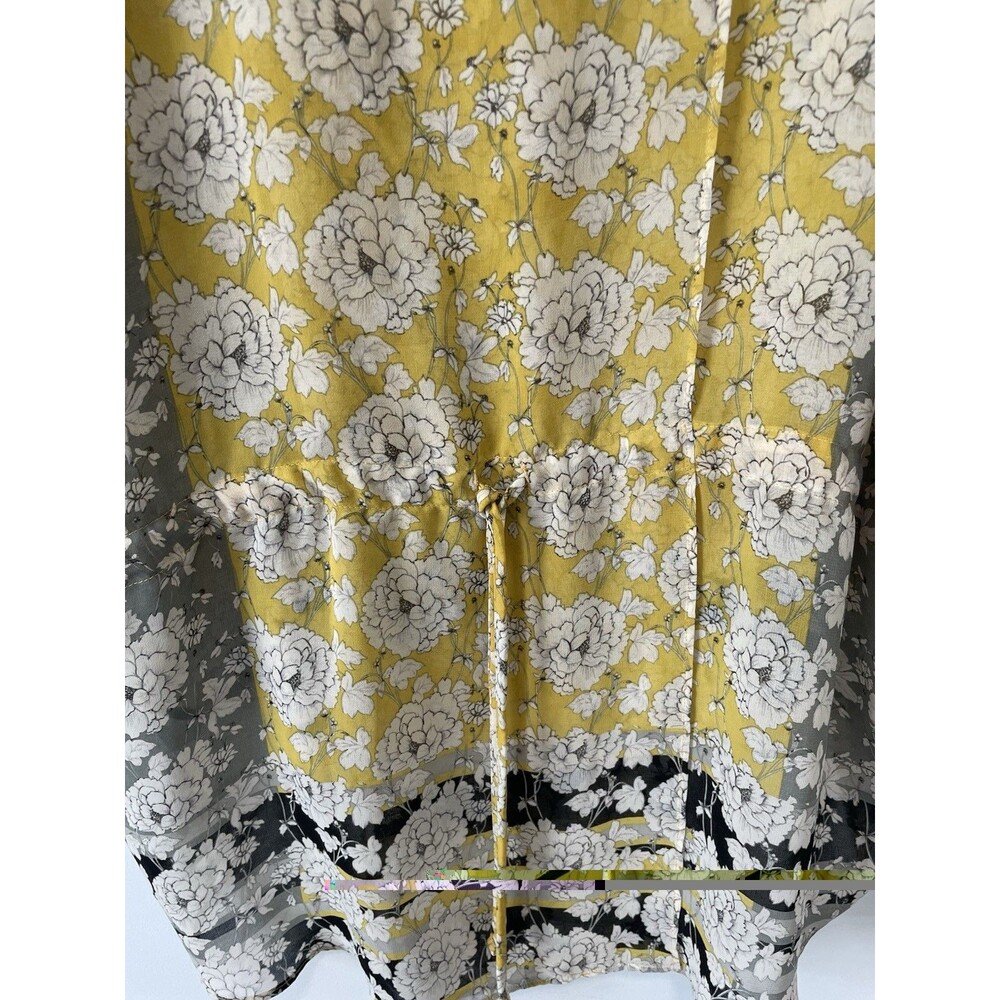 CABI Amelia Gather Top Yellow Black Floral Sheer Peasant Blouse Sz S Flowy Chic - Picture 4 of 9